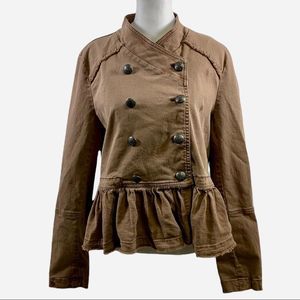 Free People Tan Ruffled Hem Double Breasted Military Jacket Size S